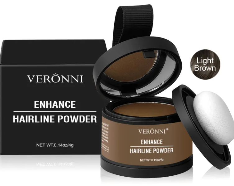 VERONNI Hair Line Powder - Waterproof Root Touch Up Powder for Thinning Hair & Gray Coverage - Available in Blonde, Brown, Black, Gray, Auburn & White (0.14 oz)