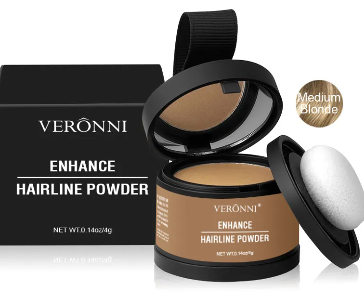 VERONNI Hair Line Powder - Waterproof Root Touch Up Powder for Thinning Hair & Gray Coverage - Available in Blonde, Brown, Black, Gray, Auburn & White (0.14 oz)