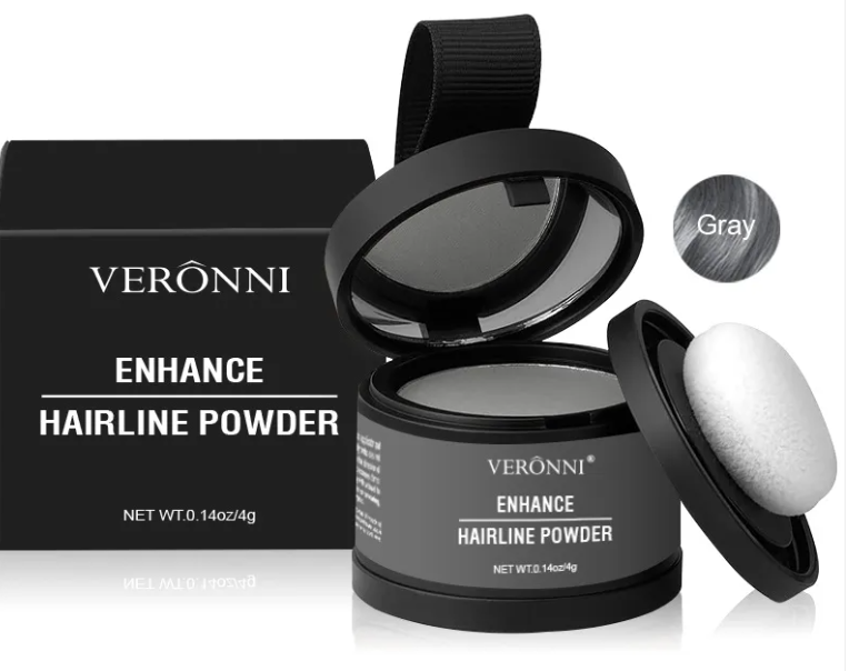 VERONNI Hair Line Powder - Waterproof Root Touch Up Powder for Thinning Hair & Gray Coverage - Available in Blonde, Brown, Black, Gray, Auburn & White (0.14 oz)