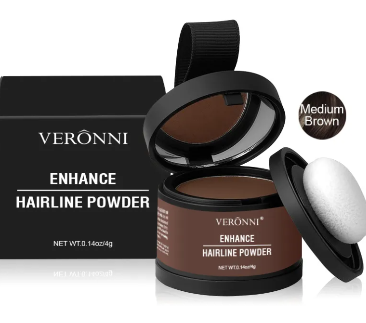 VERONNI Hair Line Powder - Waterproof Root Touch Up Powder for Thinning Hair & Gray Coverage - Available in Blonde, Brown, Black, Gray, Auburn & White (0.14 oz)