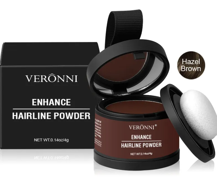 VERONNI Hair Line Powder - Waterproof Root Touch Up Powder for Thinning Hair & Gray Coverage - Available in Blonde, Brown, Black, Gray, Auburn & White (0.14 oz)